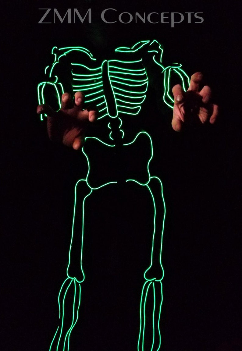 NEON SKELETON SUIT - El Wire, Glow,Burning Man Costume,Jumpsuit,Coverall,Handmade,Festival,Halloween outfit,Rave,Onesie,Dance,dress,scary