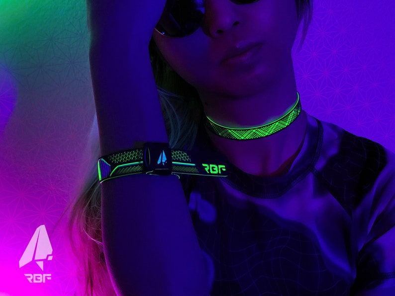 Moire Plaid UV Choker - Rubber Ravewear (Necklace, Artwear, Reactive, Rave Accessories, Jewelry, Fluorescent, Black Light, Neon, Glow)