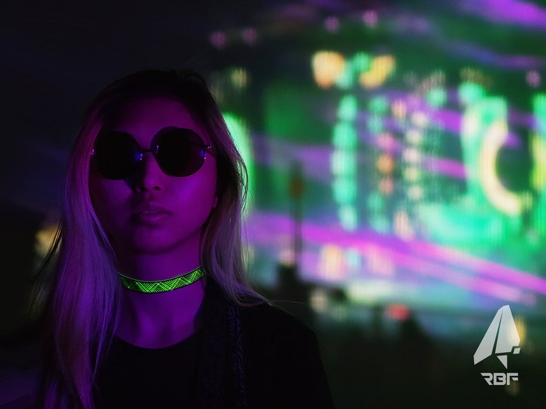 Moire Plaid UV Choker - Rubber Ravewear (Necklace, Artwear, Reactive, Rave Accessories, Jewelry, Fluorescent, Black Light, Neon, Glow)