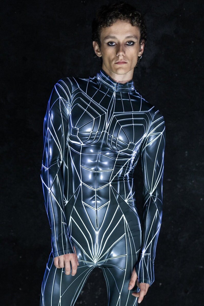Sci-fi Halloween Costume for Men, Couples Halloween Costumes, Cyberpunk Costume, Futuristic Costume, Printed Metallic Costume