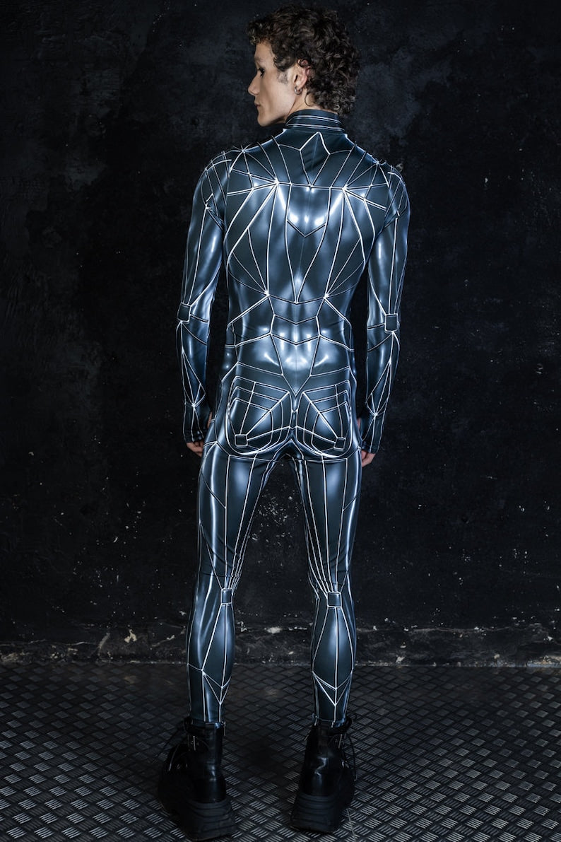Sci-fi Halloween Costume for Men, Couples Halloween Costumes, Cyberpunk Costume, Futuristic Costume, Printed Metallic Costume