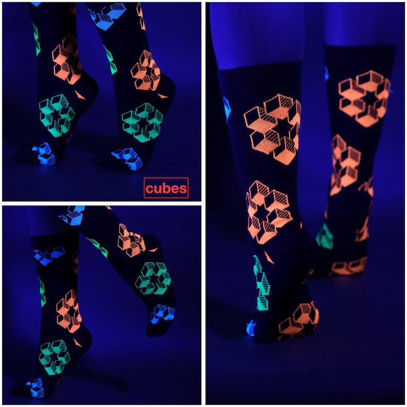 3 Pairs Unique Design Socks - Glow Under Blacklight - Make Your Own Pack