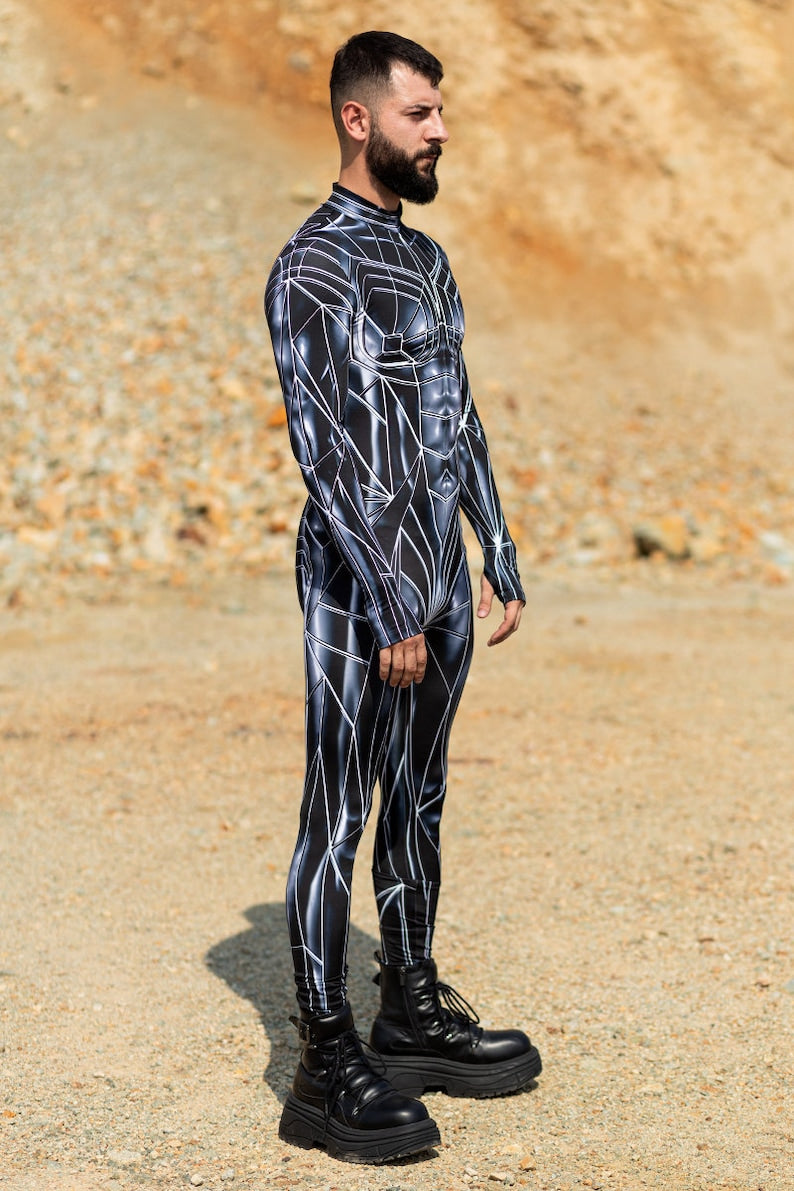 Burning Man Costume for Men, Rave One Piece Costumes, Festival Costume, Rave Bodysuit, Male Burning Man Outfits, Full Body Rave Outfit