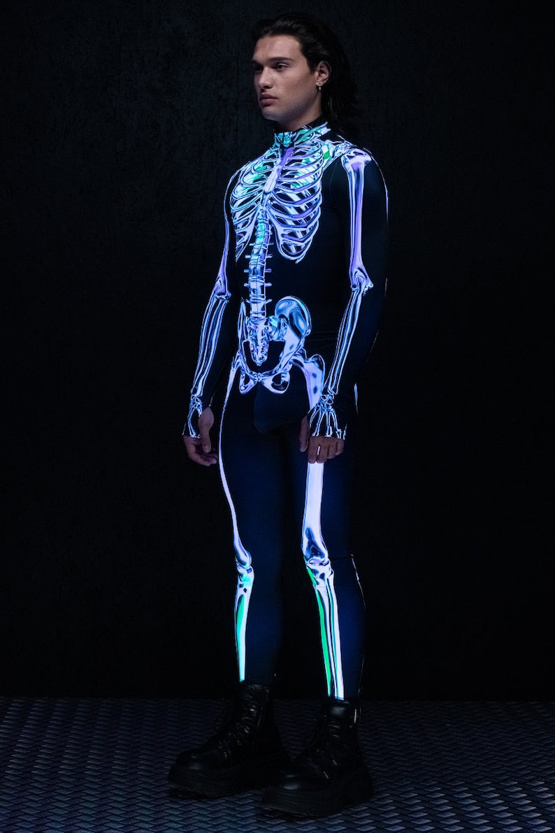 Skeleton Costume for Men, adult Halloween Costumes, Couples Skeleton Costumes, skeleton bodysuit men, glow in the dark skeleton costume
