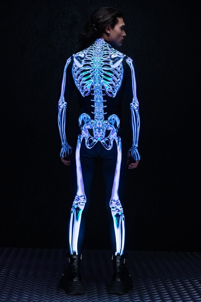 Skeleton Costume for Men, adult Halloween Costumes, Couples Skeleton Costumes, skeleton bodysuit men, glow in the dark skeleton costume