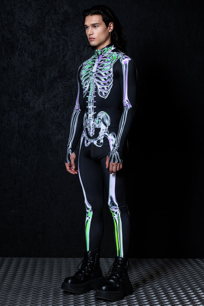 Skeleton Costume for Men, adult Halloween Costumes, Couples Skeleton Costumes, skeleton bodysuit men, glow in the dark skeleton costume