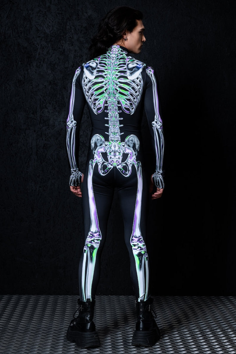 Skeleton Costume for Men, adult Halloween Costumes, Couples Skeleton Costumes, skeleton bodysuit men, glow in the dark skeleton costume