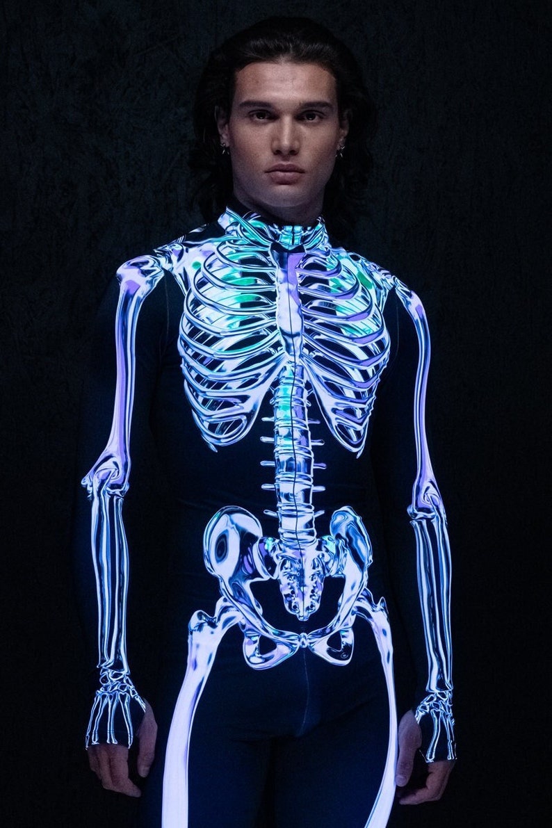 Skeleton Costume for Men, adult Halloween Costumes, Couples Skeleton Costumes, skeleton bodysuit men, glow in the dark skeleton costume