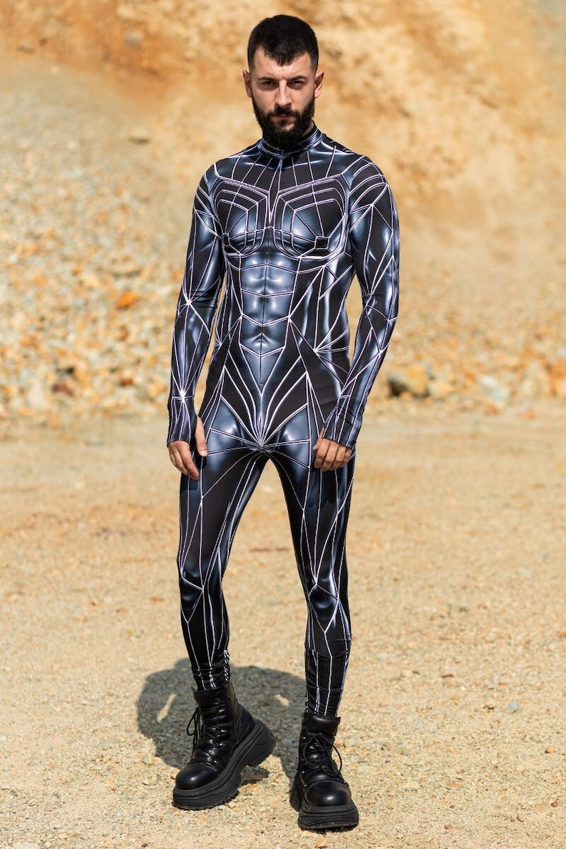 Burning Man Costume for Men, Rave One Piece Costumes, Festival Costume, Rave Bodysuit, Male Burning Man Outfits, Full Body Rave Outfit