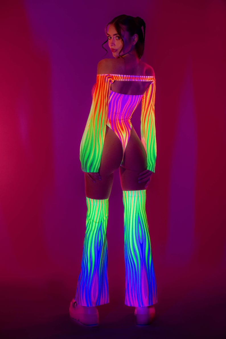 Rave Disco Neon Bodysuit, UV Light Revlective Bodysuit, Rave Bodysuit, Mesh Shrug For Women, Festival Bodysuit Women, Festival Outfit Women