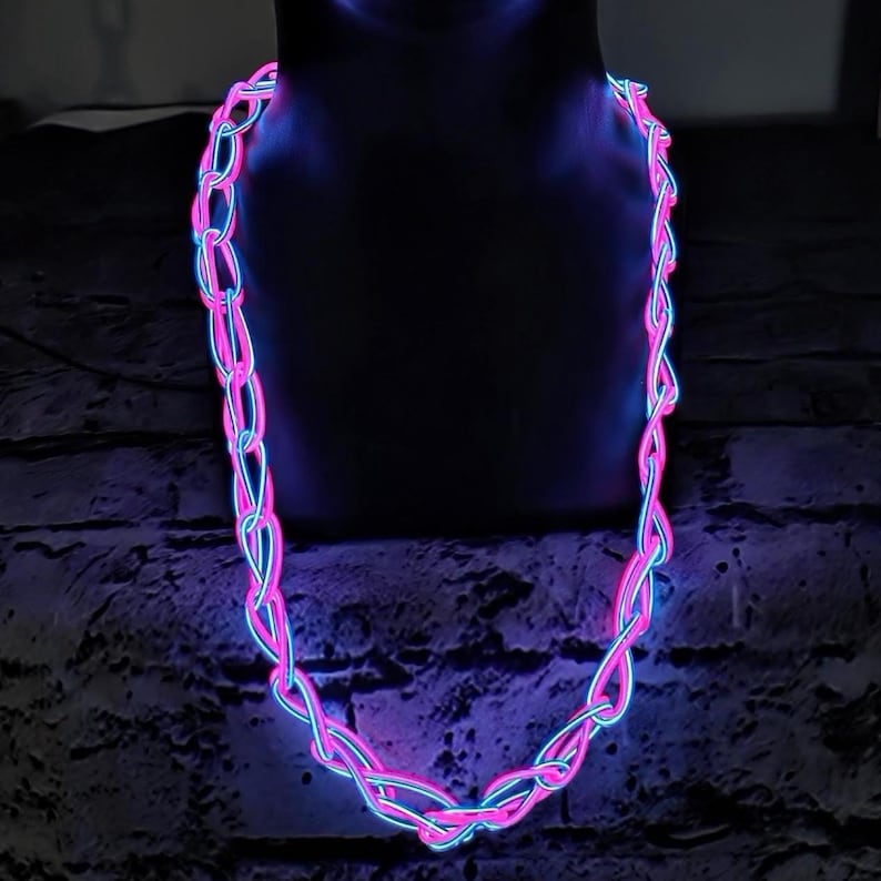 Handmade EL Wire Glow Necklace: Neon Rave Party Choker, Cosplay Accessory