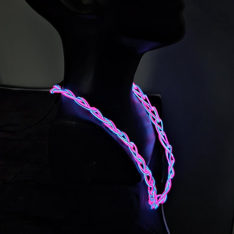 Handmade EL Wire Glow Necklace: Neon Rave Party Choker, Cosplay Accessory