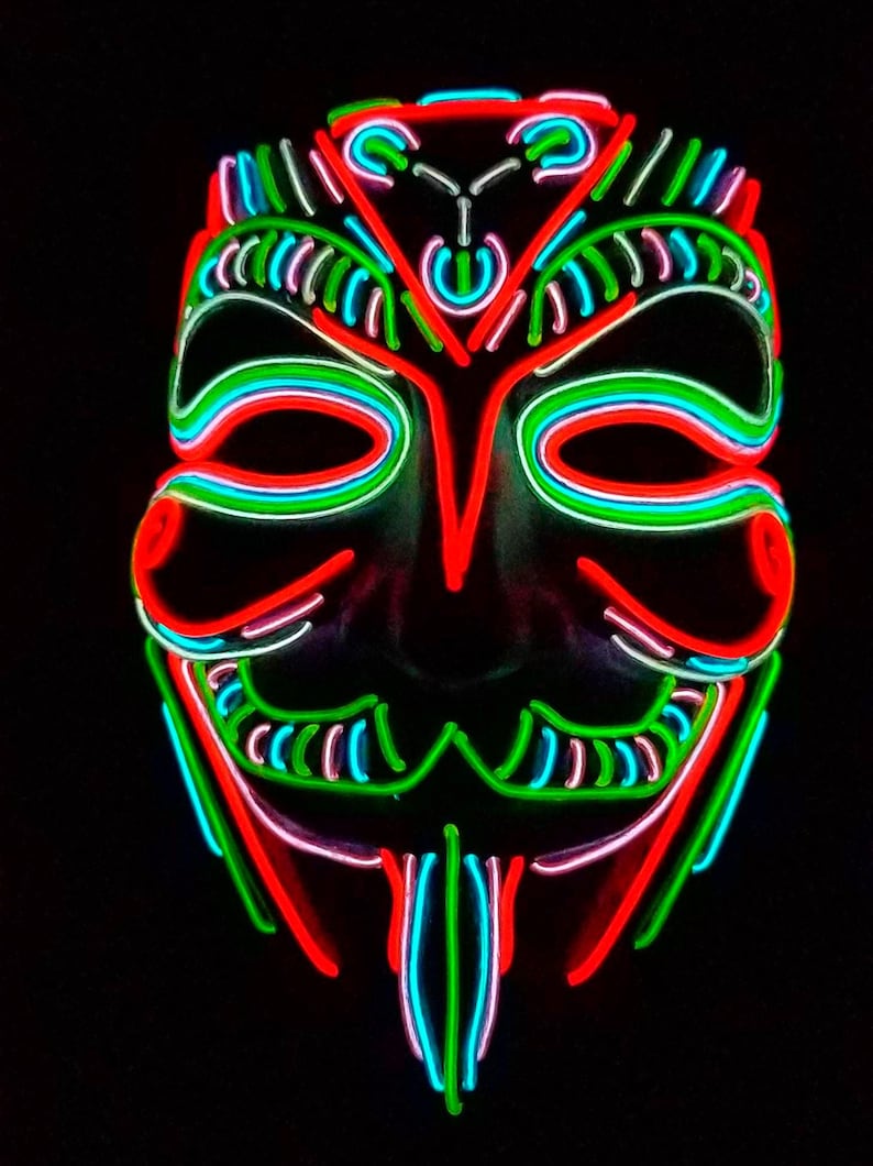 Custom Sequenced Neon Designs – One of a Kind Handmade EL Wire Masks & More | Light Up Animated Neon Cosplay Bespoke Festival Wear Unique