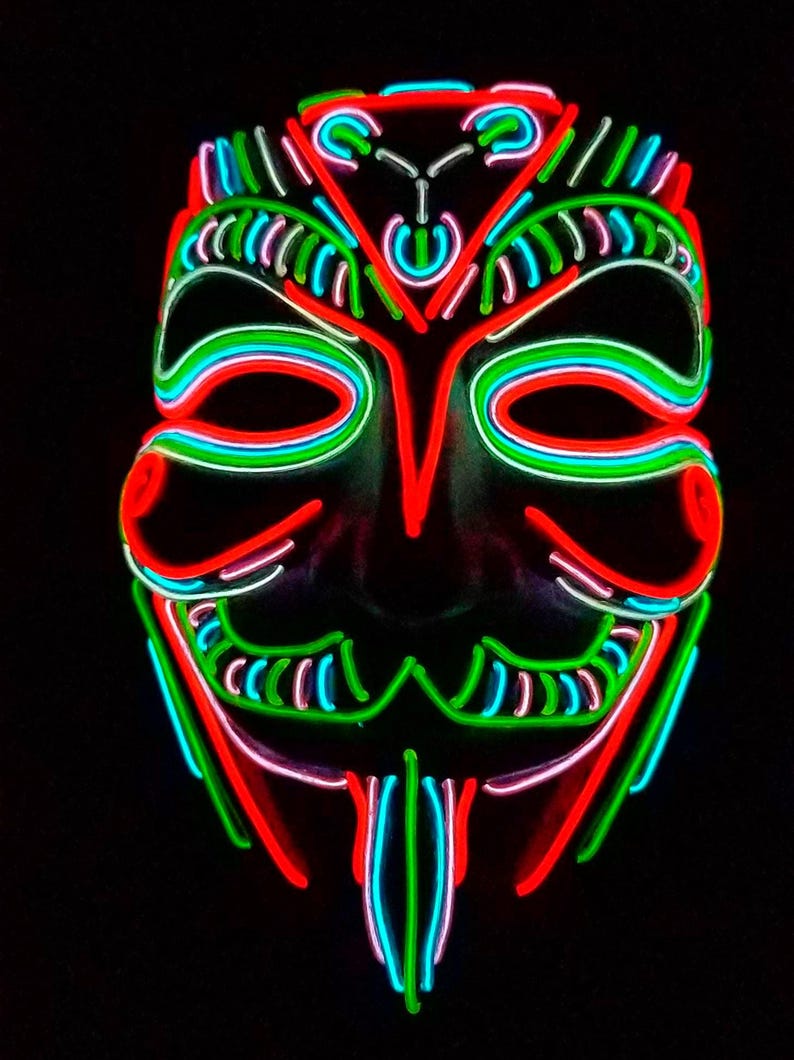 Custom Sequenced Neon Designs – One of a Kind Handmade EL Wire Masks & More | Light Up Animated Neon Cosplay Bespoke Festival Wear Unique
