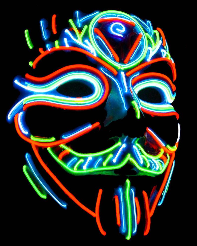Custom Sequenced Neon Designs – One of a Kind Handmade EL Wire Masks & More | Light Up Animated Neon Cosplay Bespoke Festival Wear Unique