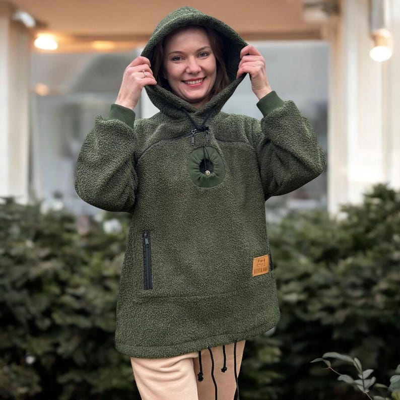 Handmade Bouclé Pet Carrier Hoodie with Pocket – Cozy Clothing for Dogs & Chihuahua, Alternative to Dog Bed, Bag, Sling and Accessories